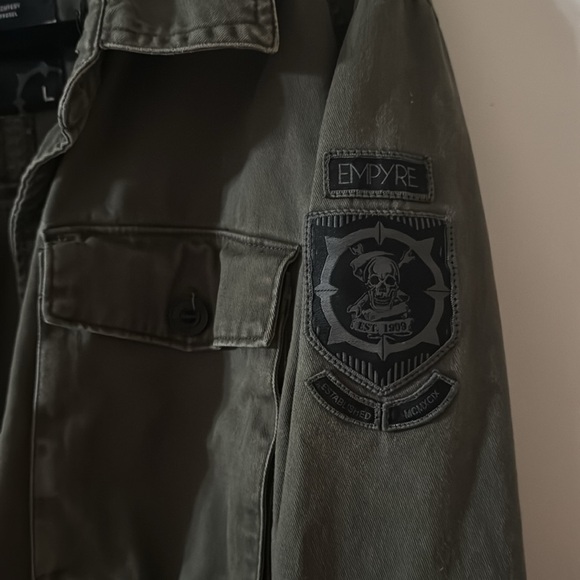 Empyre Men's Olive Green Jacket Size Large Military Style Arm Patches - Picture 3 of 4